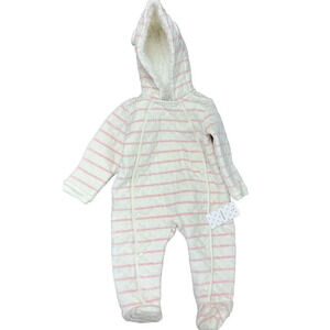 Nordstrom onepiece NWT Print Bunting in Ivory Egret- Pink Stripe 9 Months Baby